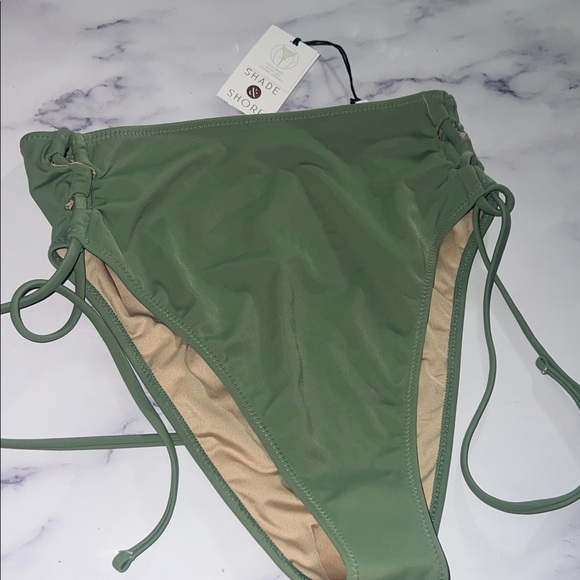 Shade & Shore Olive High waisted Bikini Bottom with Side Ties Small - Picture 1 of 6